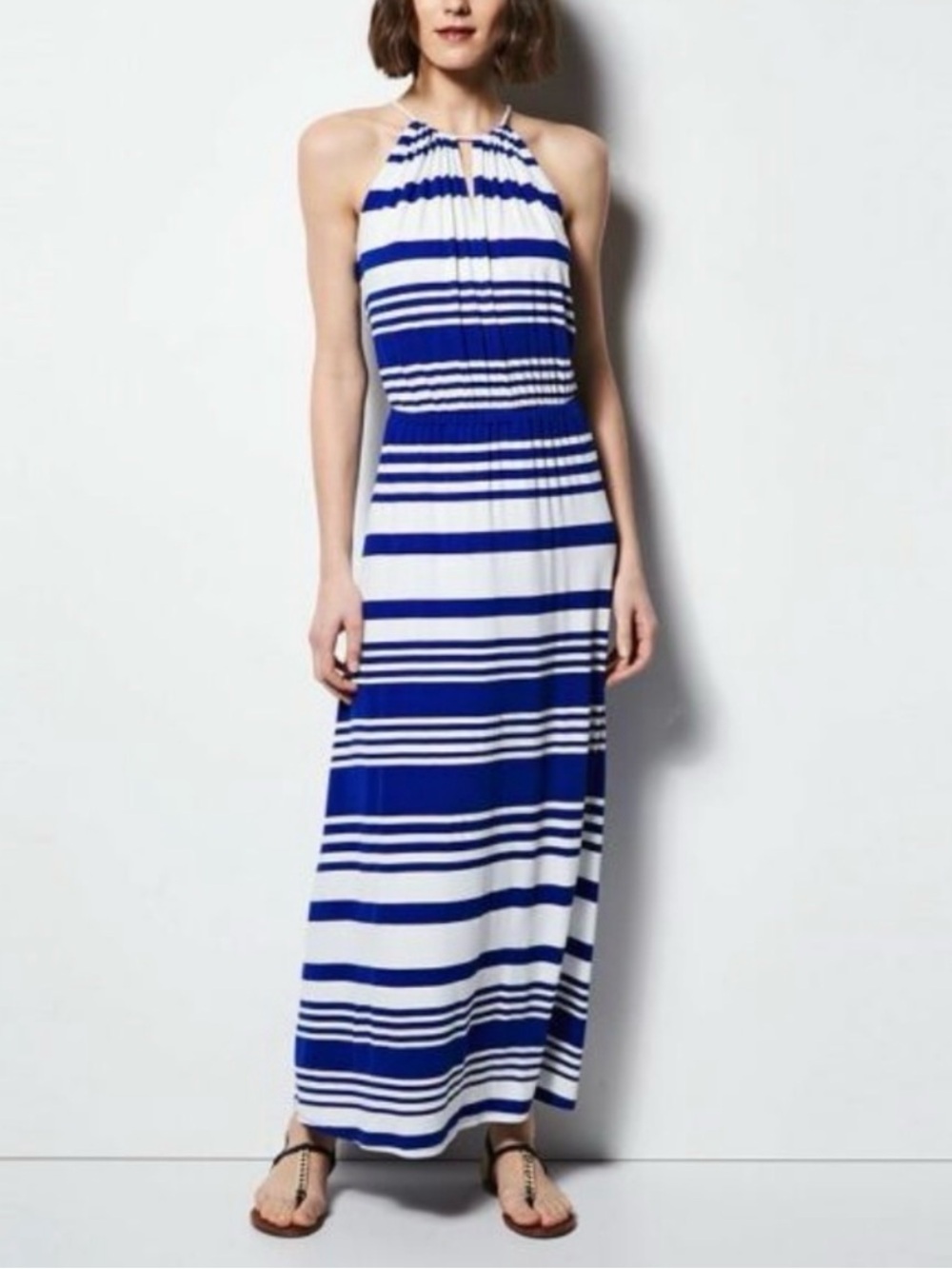 Milly for Design Nation Sapphire Combo Stripe Halter Maxi Dress Coastal Chic